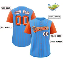 Powder Blue Orange-White Stripe Raglan Baseball Jersey 2