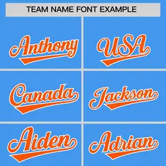 Powder Blue Orange-White Stripe Varsity Letterman Bomber Jacket 3