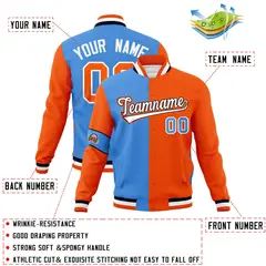 Powder Blue Orange White Two Tone Split Letterman Full-Snap Jacket 4