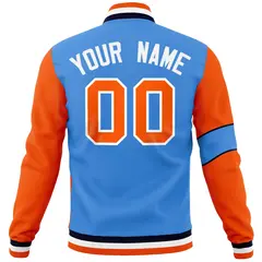 Powder Blue Orange White Two Tone Split Letterman Full-Snap Jacket 6