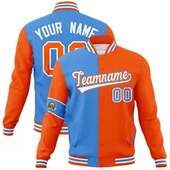 Powder Blue Orange White Two Tone Split Letterman Full-Snap Jacket
