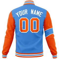 Powder Blue Orange White Two Tone Split Letterman Full-Snap Jacket 6