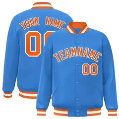 Powder Blue Orange-White Varsity Full-Snap Letterman Jacket