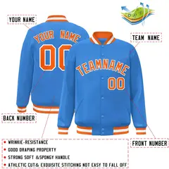 Powder Blue Orange-White Varsity Full-Snap Letterman Jacket 2