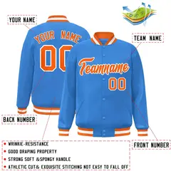Powder Blue Orange-White Varsity Full-Snap Letterman Jacket 2