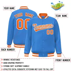 Powder Blue Orange-White Varsity Full-Snap Letterman Jacket 2