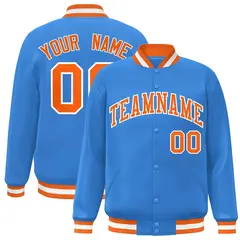 Powder Blue Orange-White Varsity Full-Snap Letterman Jacket 1