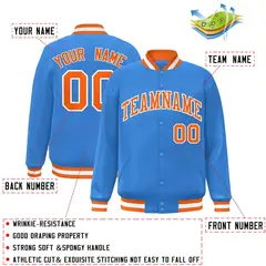 Powder Blue Orange-White Varsity Full-Snap Letterman Jacket 2