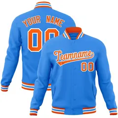 Powder Blue Orange-White Varsity Full-Snap Letterman Jacket