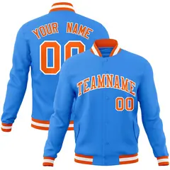 Powder Blue Orange-White Varsity Full-Snap Letterman Jacket 1