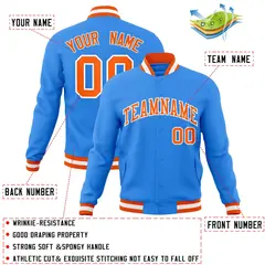 Powder Blue Orange-White Varsity Full-Snap Letterman Jacket 4