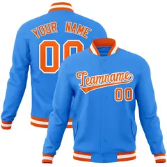 Powder Blue Orange-White Varsity Full-Snap Letterman Jacket 1