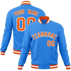 Powder Blue Orange-White Varsity Full-Snap Letterman Jacket 1