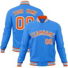 Powder Blue Orange-White Varsity Full-Snap Letterman Jacket 1