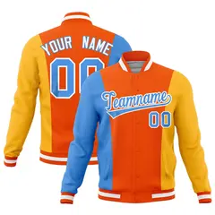 Powder Blue Orange Yellow Color Block Varsity Letterman Jacket 1