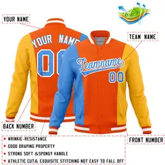 Powder Blue Orange Yellow Color Block Varsity Letterman Jacket 2