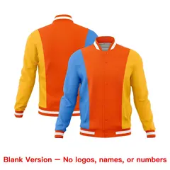 Powder Blue Orange Yellow Color Block Varsity Letterman Jacket 7