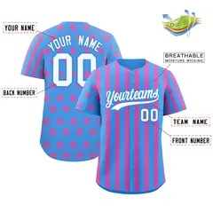 Powder Blue Pink American Flag Graffiti Baseball Jersey 2