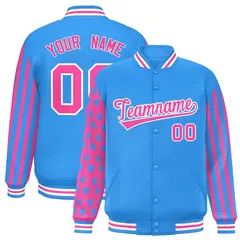 Powder Blue Pink American Flag Varsity Raglan Letterman Bomber Jacket