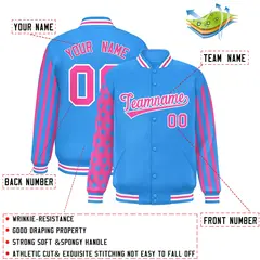 Powder Blue Pink American Flag Varsity Raglan Letterman Bomber Jacket 2