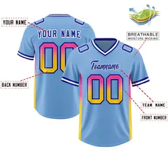 Powder Blue Pink and Gold Gradient Sides Football Jersey 2