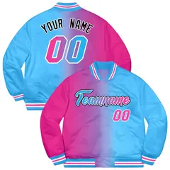Powder Blue Pink-Black Two Tone Gradient Bomber Jacket 1