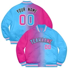 Powder Blue Pink-Black Two Tone Gradient Full-Snap Letterman Jacket 1