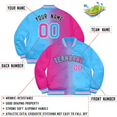 Powder Blue Pink-Black Two Tone Gradient Full-Snap Letterman Jacket 2