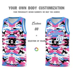 Powder Blue Pink-Black-White Camo Basketball Jersey 3