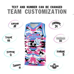 Powder Blue Pink-Black-White Camo Basketball Jersey 4