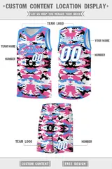Powder Blue Pink-Black-White Camo Basketball Jersey 5