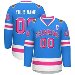 Powder Blue Pink Black-White Classic Style Hockey Jersey 1