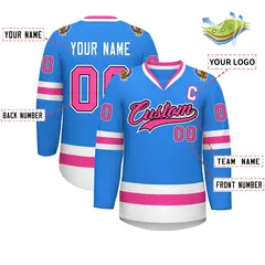 Powder Blue Pink Black-White Classic Style Hockey Jersey 2