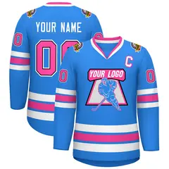 Powder Blue Pink Black-White Classic Style Hockey Jersey 1