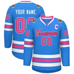 Powder Blue Pink Black-White Classic Style Hockey Jersey 1