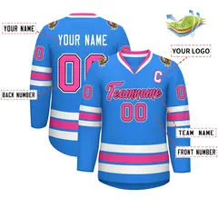 Powder Blue Pink Black-White Classic Style Hockey Jersey 2