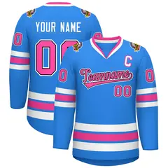 Powder Blue Pink Black-White Classic Style Hockey Jersey 1