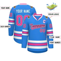 Powder Blue Pink Black-White Classic Style Hockey Jersey 2