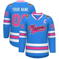 Powder Blue Pink Black-White Classic Style Hockey Jersey 1