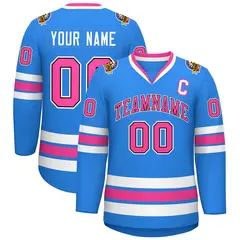 Powder Blue Pink Black-White Classic Style Hockey Jersey 1
