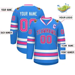 Powder Blue Pink Black-White Classic Style Hockey Jersey 2