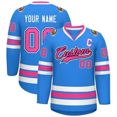 Powder Blue Pink Black-White Classic Style Hockey Jersey 1