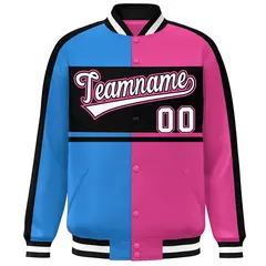 Powder Blue Pink Black-White Color Block Varsity Baseball Jacket 3