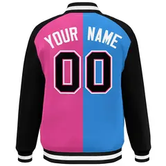 Powder Blue Pink Black-White Color Block Varsity Baseball Jacket 4