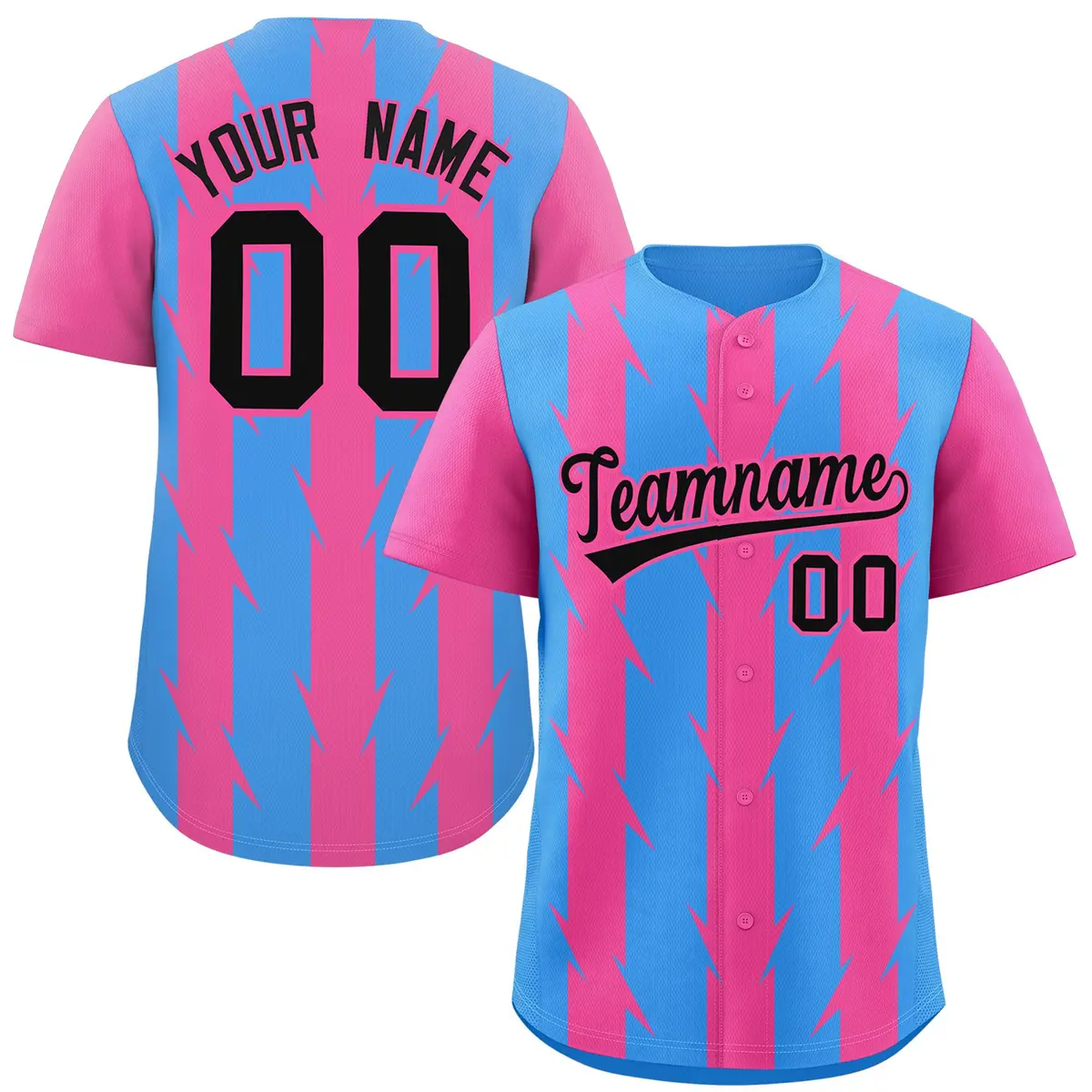 Powder Blue Pink Blade Pattern Raglan Baseball Jersey