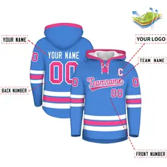 Powder Blue Pink Classic Lace-Up Neck Hockey Hoodie 2