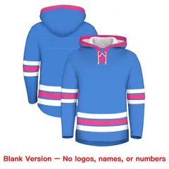 Powder Blue Pink Classic Lace-Up Neck Hockey Hoodie 7