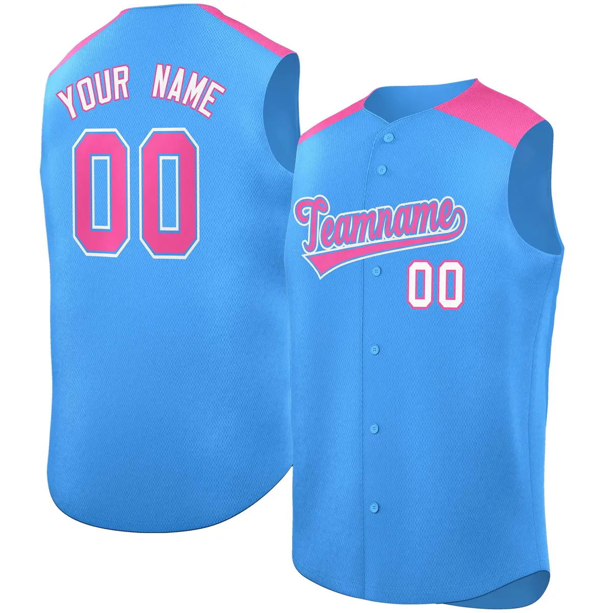 Powder Blue Pink Classic Sleeveless Baseball Jersey