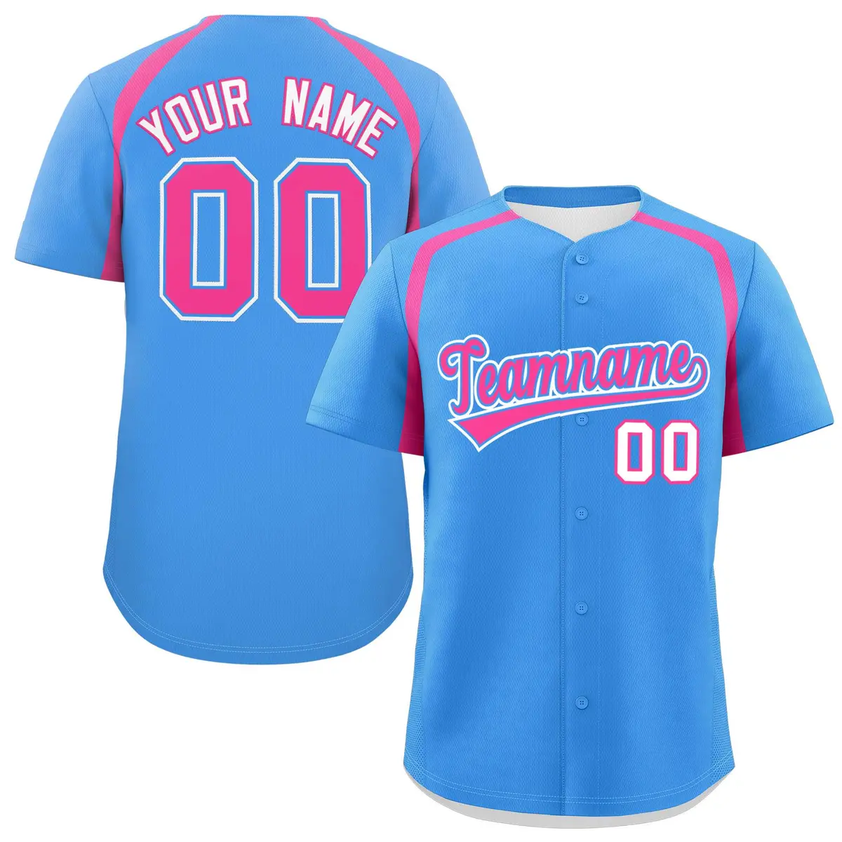 Powder Blue Pink Color Block Authentic Baseball Jersey