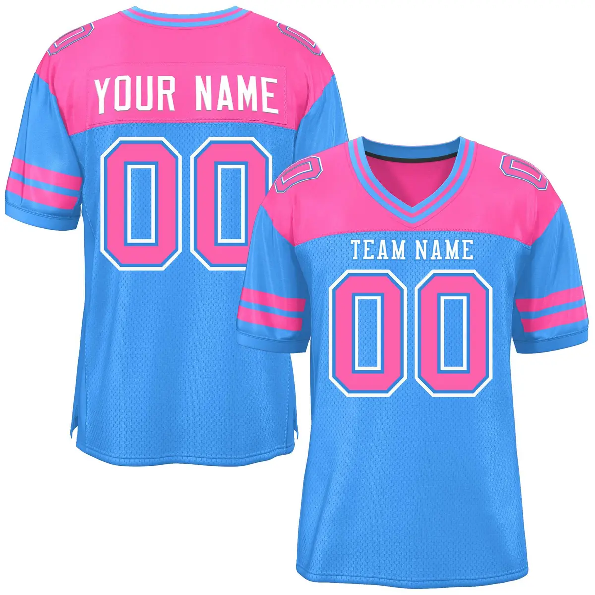 Powder Blue Pink Color Block Authentic Football Jersey